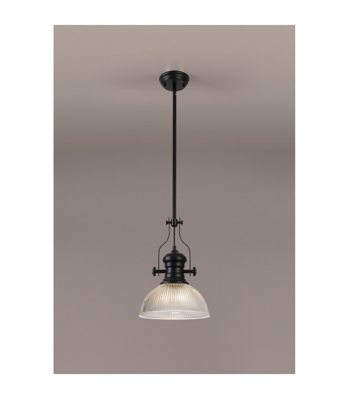 Cairo 1 Light Multi Height Pendant E27 30cm Dome Glass Shade Matt Black/Clear-3