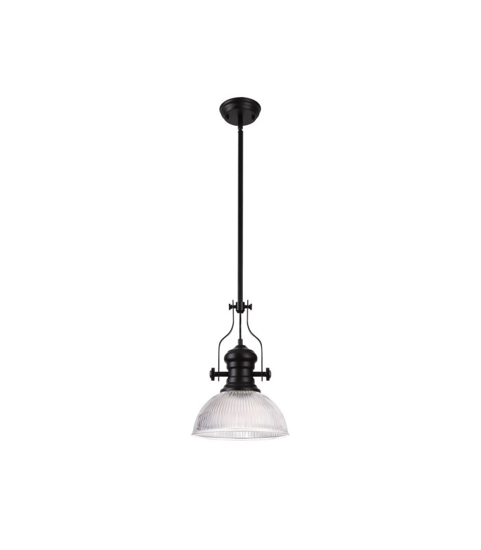 Cairo 1 Light Multi Height Pendant E27 30cm Dome Glass Shade Matt Black/Clear-4