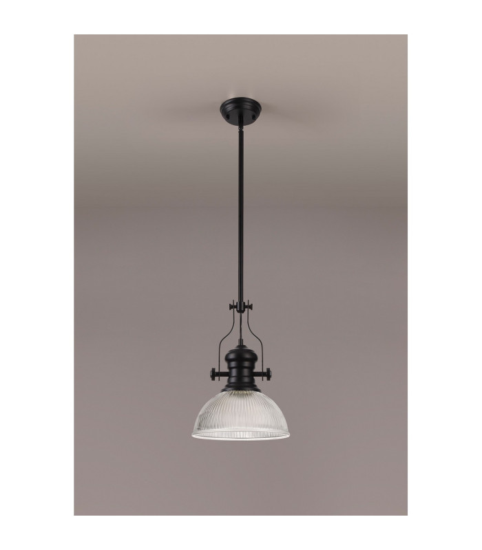 Cairo 1 Light Multi Height Pendant E27 30cm Dome Glass Shade Matt Black/Clear-11