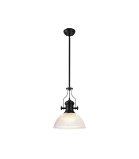 Cairo 1 Light Multi Height Pendant E27 38cm Dome Glass Shade Matt Black/Clear-1