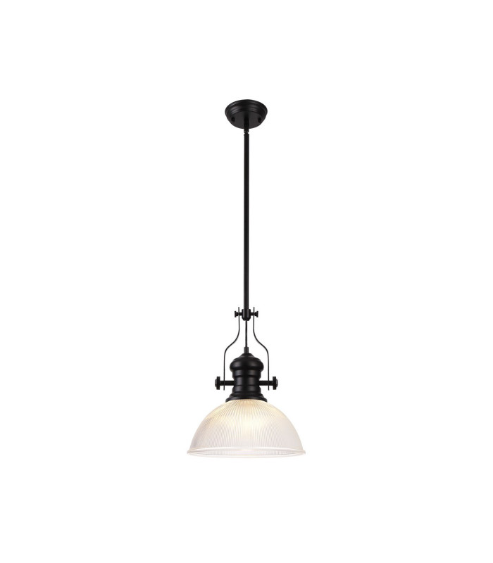 Cairo 1 Light Multi Height Pendant E27 38cm Dome Glass Shade Matt Black/Clear-1