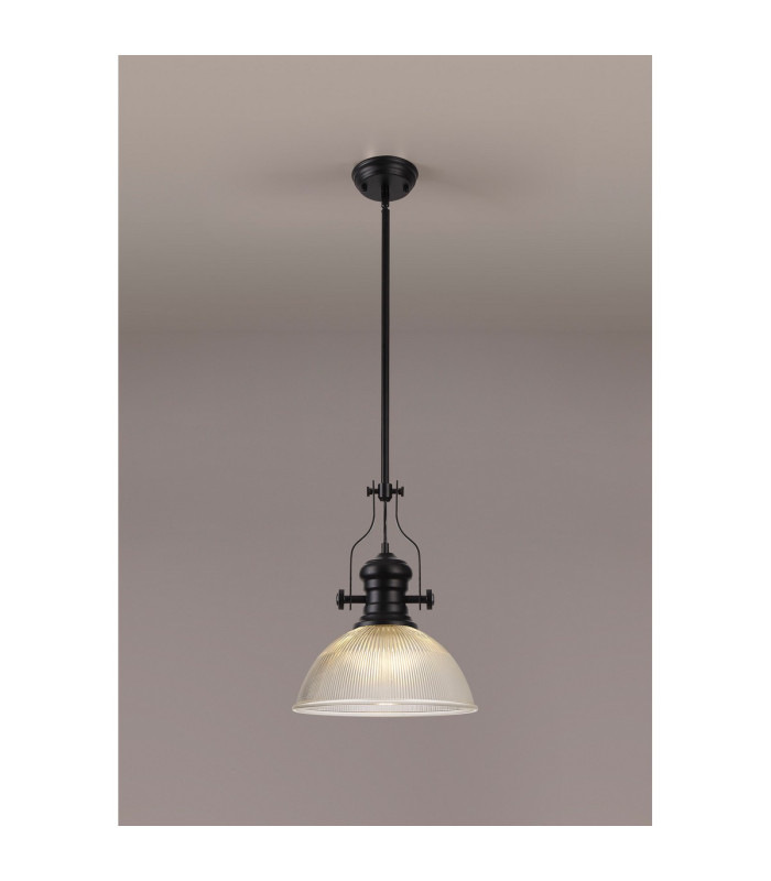 Cairo 1 Light Multi Height Pendant E27 38cm Dome Glass Shade Matt Black/Clear-3