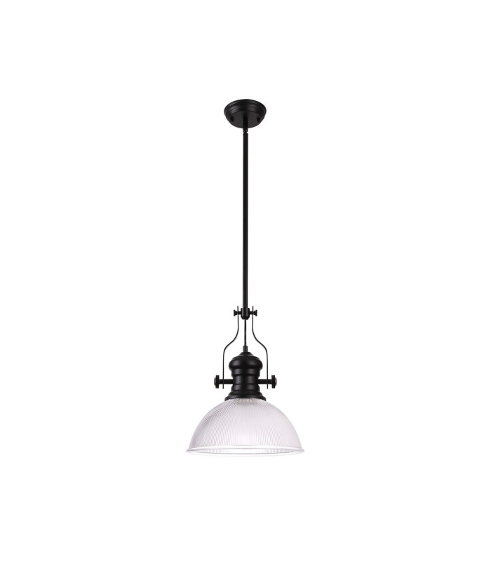 Cairo 1 Light Multi Height Pendant E27 38cm Dome Glass Shade Matt Black/Clear-4