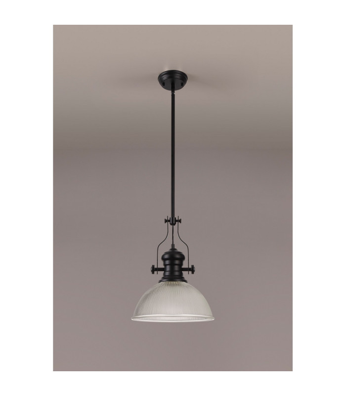 Cairo 1 Light Multi Height Pendant E27 38cm Dome Glass Shade Matt Black/Clear-11