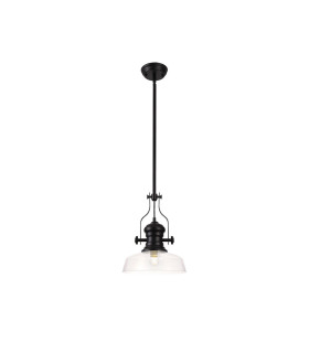 Cairo 1 Light Multi Height Pendant E27 30cm Flat Round Glass Shade Matt Black/Clear-1