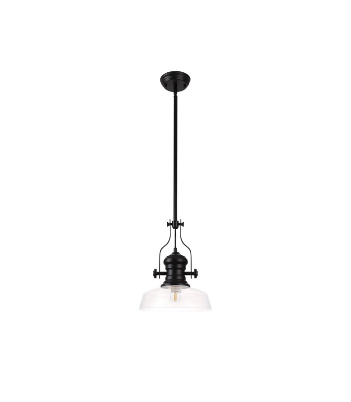 Cairo 1 Light Multi Height Pendant E27 30cm Flat Round Glass Shade Matt Black/Clear-4