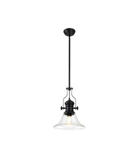 Cairo 1 Light Multi Height Pendant E27 30cm Smooth Bell Glass Shade Matt Black/Clear-1