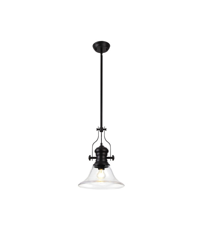 Cairo 1 Light Multi Height Pendant E27 30cm Smooth Bell Glass Shade Matt Black/Clear-1