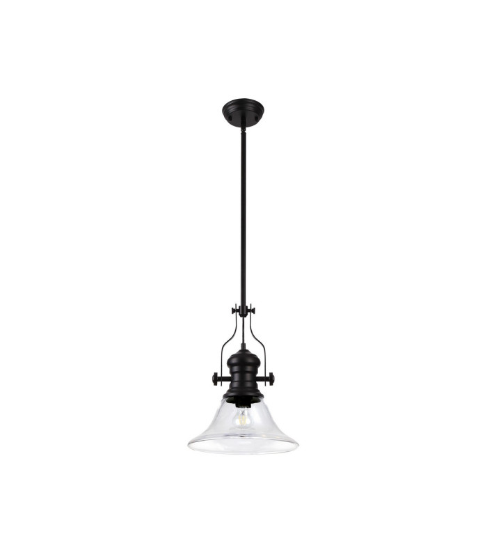 Cairo 1 Light Multi Height Pendant E27 30cm Smooth Bell Glass Shade Matt Black/Clear-3