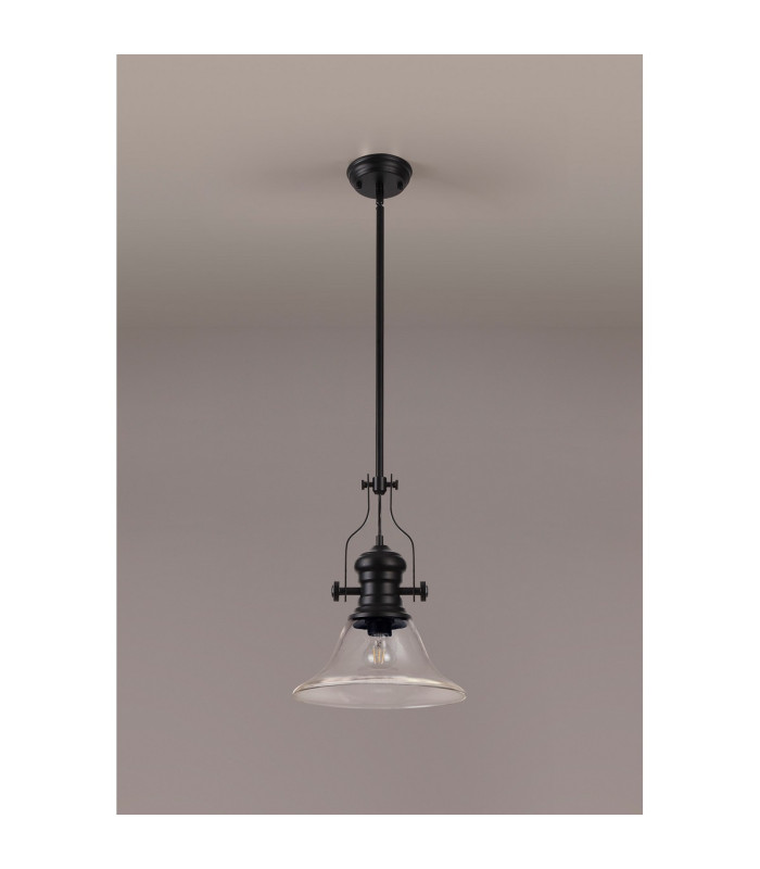 Cairo 1 Light Multi Height Pendant E27 30cm Smooth Bell Glass Shade Matt Black/Clear-10
