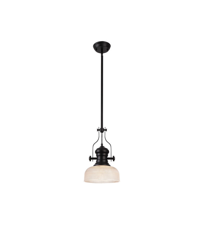 Cairo 1 Light Multi Height Pendant E27 26.5cm Prismatic Glass Shade Matt Black/Clear-1