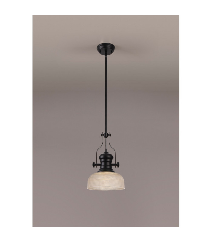 Cairo 1 Light Multi Height Pendant E27 26.5cm Prismatic Glass Shade Matt Black/Clear-3