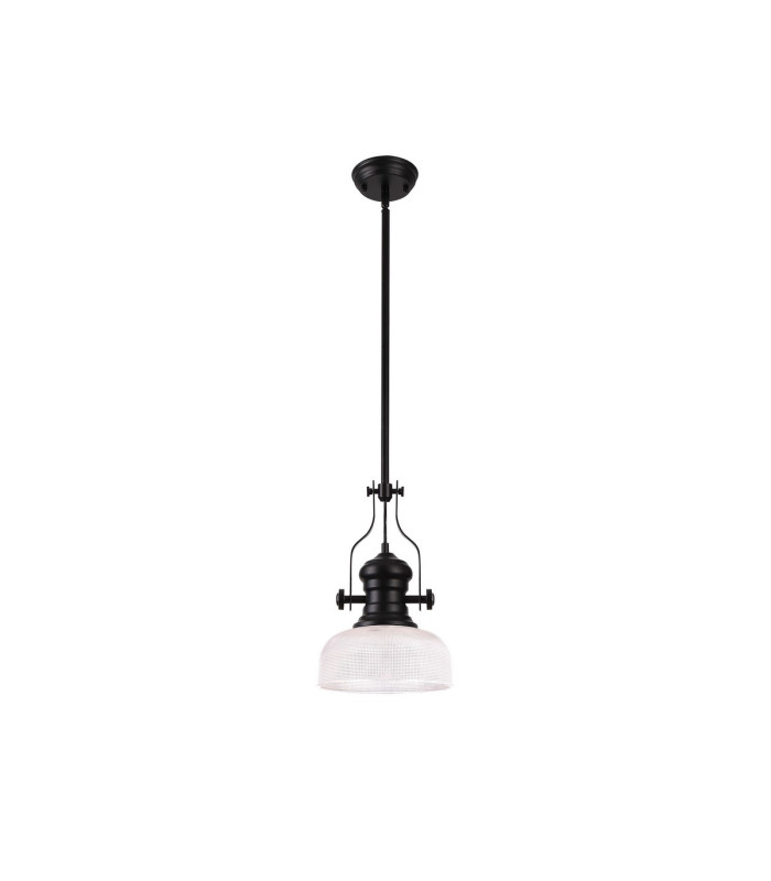 Cairo 1 Light Multi Height Pendant E27 26.5cm Prismatic Glass Shade Matt Black/Clear-4