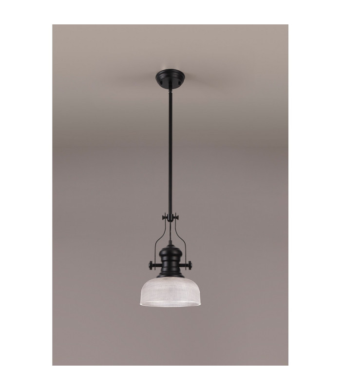 Cairo 1 Light Multi Height Pendant E27 26.5cm Prismatic Glass Shade Matt Black/Clear-11