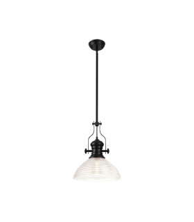 Cairo 1 Light Multi Height Pendant E27 33.5cm Prismatic Glass Shade Matt Black/Clear-1