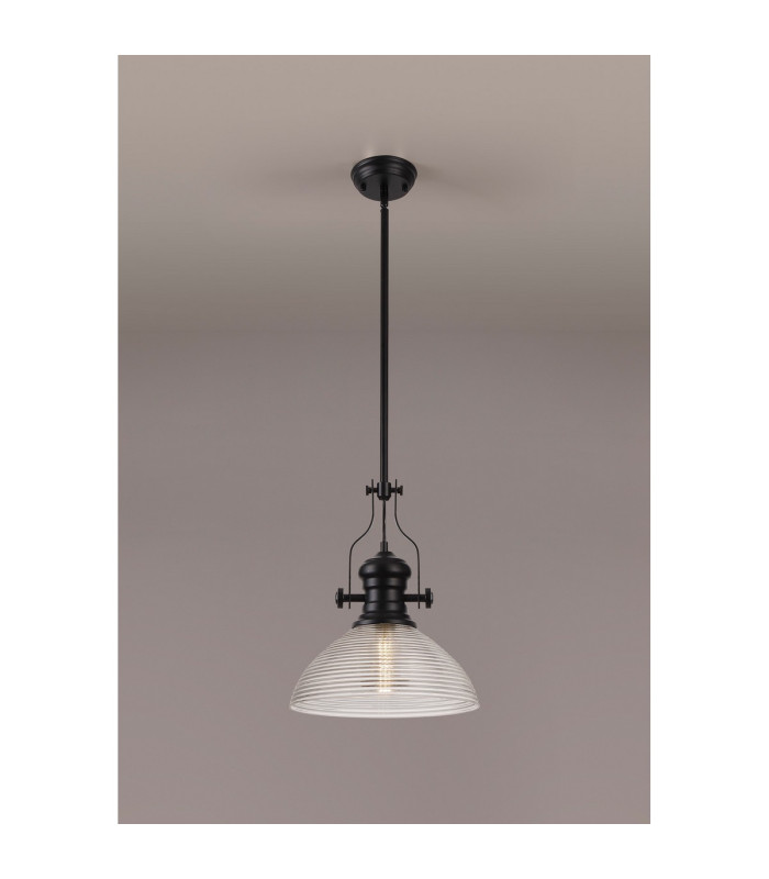 Cairo 1 Light Multi Height Pendant E27 33.5cm Prismatic Glass Shade Matt Black/Clear-3