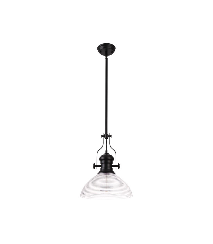 Cairo 1 Light Multi Height Pendant E27 33.5cm Prismatic Glass Shade Matt Black/Clear-4