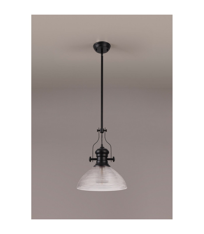 Cairo 1 Light Multi Height Pendant E27 33.5cm Prismatic Glass Shade Matt Black/Clear-11