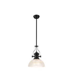 Cairo 1 Light Multi Height Pendant E27 30cm Prismatic Glass Shade Matt Black/Clear-1