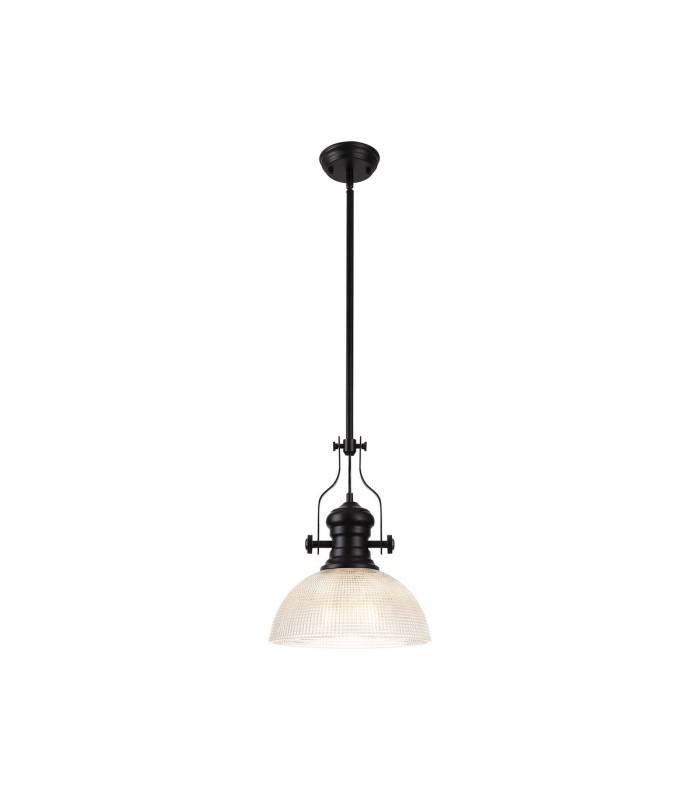 Cairo 1 Light Multi Height Pendant E27 30cm Prismatic Glass Shade Matt Black/Clear-1