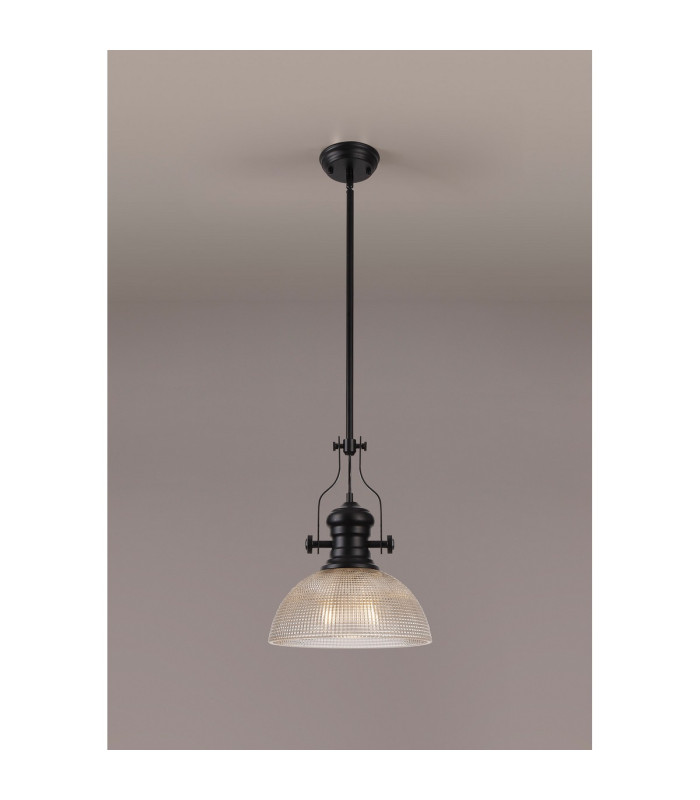 Cairo 1 Light Multi Height Pendant E27 30cm Prismatic Glass Shade Matt Black/Clear-3