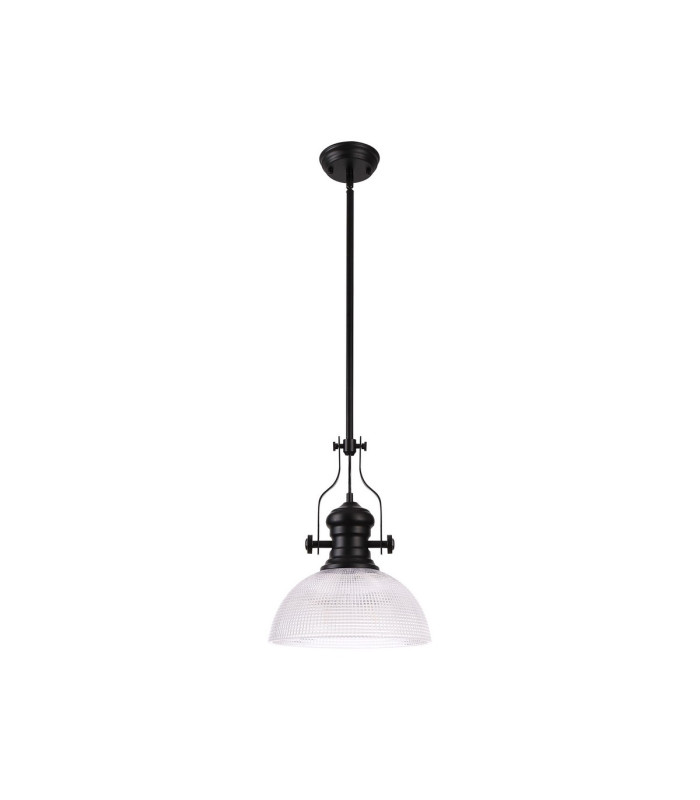 Cairo 1 Light Multi Height Pendant E27 30cm Prismatic Glass Shade Matt Black/Clear-4