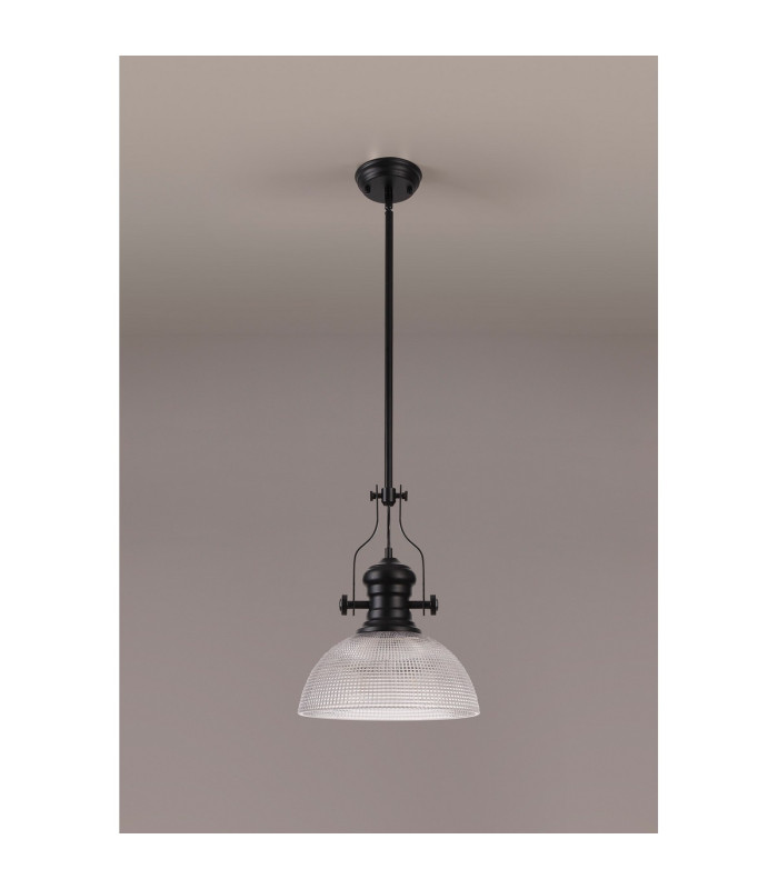 Cairo 1 Light Multi Height Pendant E27 30cm Prismatic Glass Shade Matt Black/Clear-11
