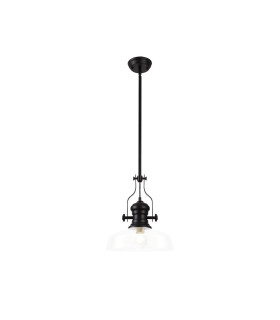 Cairo Multi Height Pendant 38cm Flat Round Shade 1 x E27 Matt Black/Clear Glass-1