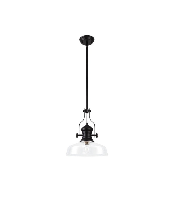 Cairo Multi Height Pendant 38cm Flat Round Shade 1 x E27 Matt Black/Clear Glass-4