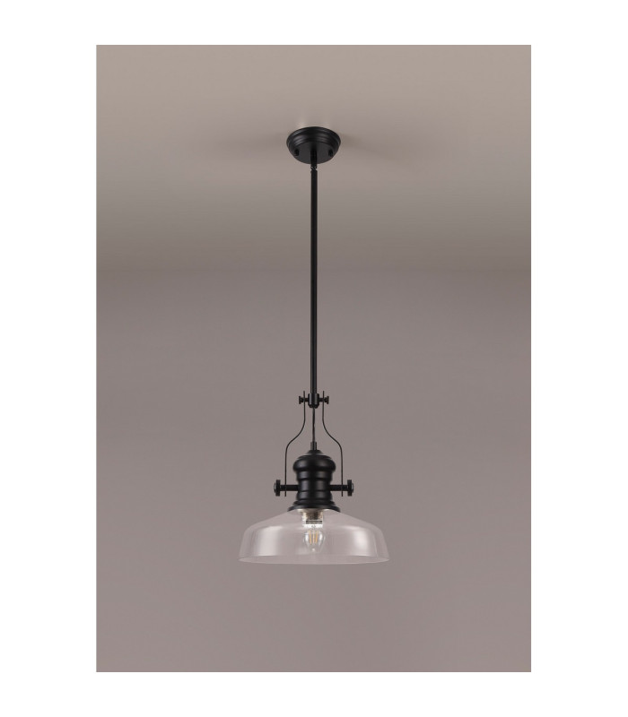 Cairo Multi Height Pendant 38cm Flat Round Shade 1 x E27 Matt Black/Clear Glass-11