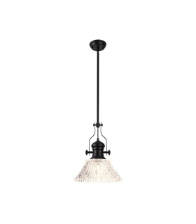 Cairo Multi Height Pendant 38cm Patterned Round Shade 1 x E27 Matt Black/Clear Glass Item Weight: 6.5kg-1
