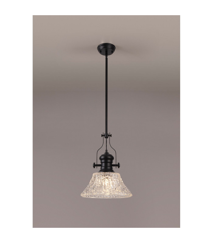 Cairo Multi Height Pendant 38cm Patterned Round Shade 1 x E27 Matt Black/Clear Glass Item Weight: 6.5kg-3