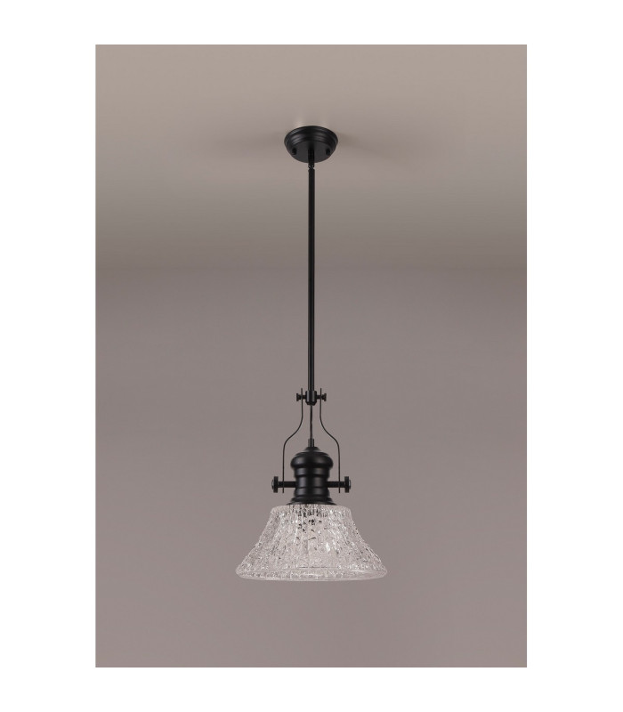 Cairo Multi Height Pendant 38cm Patterned Round Shade 1 x E27 Matt Black/Clear Glass Item Weight: 6.5kg-11