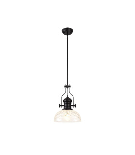 Cairo Multi Height Pendant 30cm Flat Round Patterned Shade 1 x E27 Matt Black/Clear Glass-1