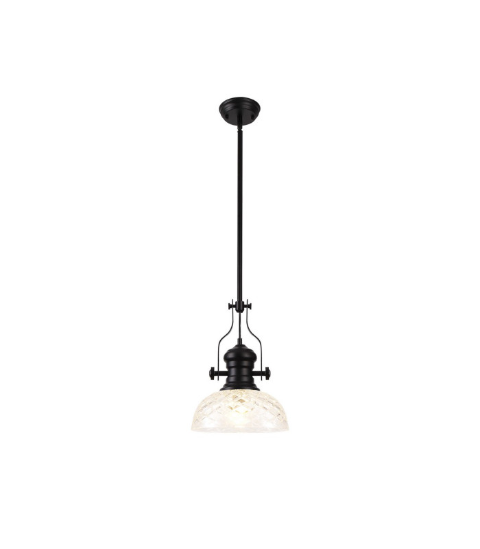 Cairo Multi Height Pendant 30cm Flat Round Patterned Shade 1 x E27 Matt Black/Clear Glass-1