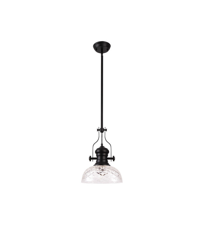 Cairo Multi Height Pendant 30cm Flat Round Patterned Shade 1 x E27 Matt Black/Clear Glass-4