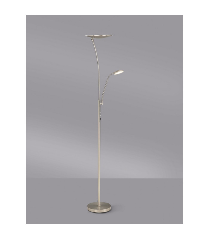 Chesterfield 2 Light Floor Lamp Switched 18+6W LED 3000K 2300lm Satin Nickel -3
