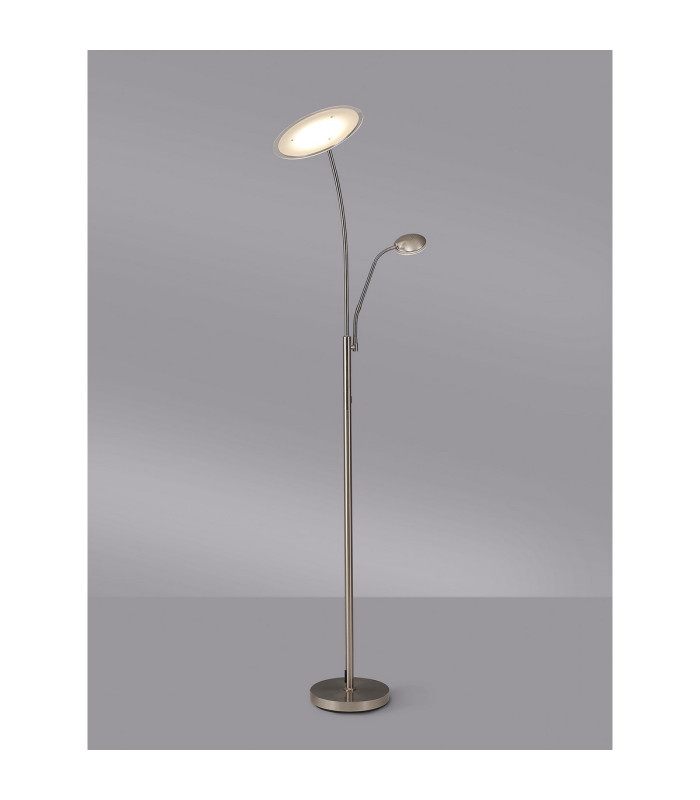 Chesterfield 2 Light Floor Lamp Switched 18+6W LED 3000K 2300lm Satin Nickel -12