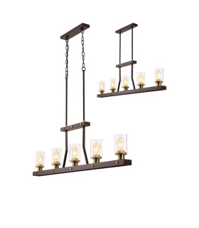 Preston Linear Pendant/Semi Flush 5 Light E27 Brown Oxide/Gold Bronze Clear Glass Shades-1