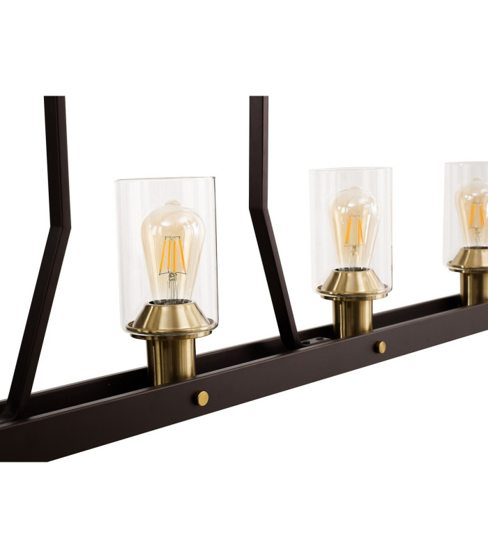 Preston Linear Pendant/Semi Flush 5 Light E27 Brown Oxide/Gold Bronze Clear Glass Shades-6