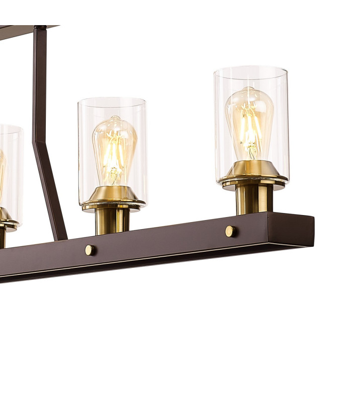 Preston Linear Pendant/Semi Flush 5 Light E27 Brown Oxide/Gold Bronze Clear Glass Shades-12