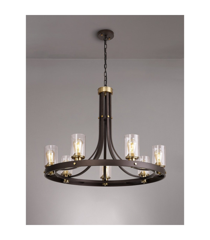 Preston 89cm Round Pendant 7 Light E27 Brown Oxide/Gold Bronze Clear Glass Shades-3