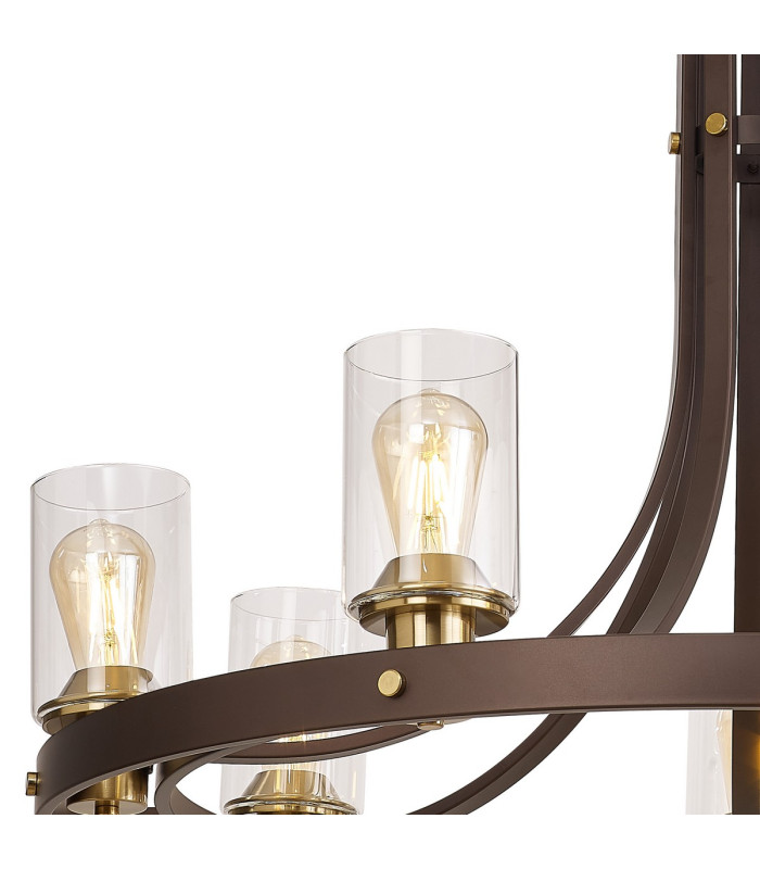 Preston 89cm Round Pendant 7 Light E27 Brown Oxide/Gold Bronze Clear Glass Shades-8