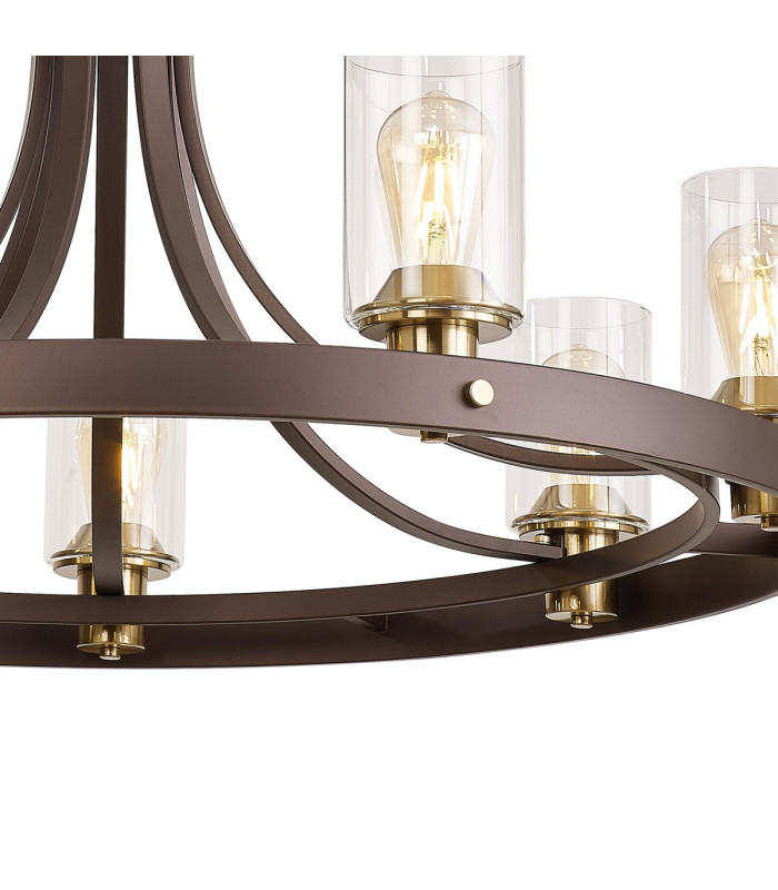 Preston 89cm Round Pendant 7 Light E27 Brown Oxide/Gold Bronze Clear Glass Shades-9