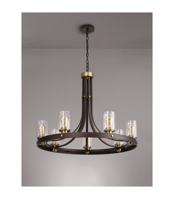 Preston 89cm Round Pendant 7 Light E27 Brown Oxide/Gold Bronze Clear Glass Shades-10