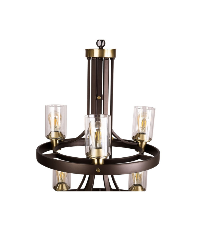 Preston 90cm 2 Tier Round Pendant 3+6 Light E27 Brown Oxide/Gold Bronze Clear Glass Shades-8