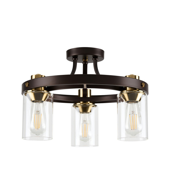 Preston 45cm Round Semi Flush Ceiling 3 Light E27 Brown Oxide/Gold Bronze Clear Glass Shades-4