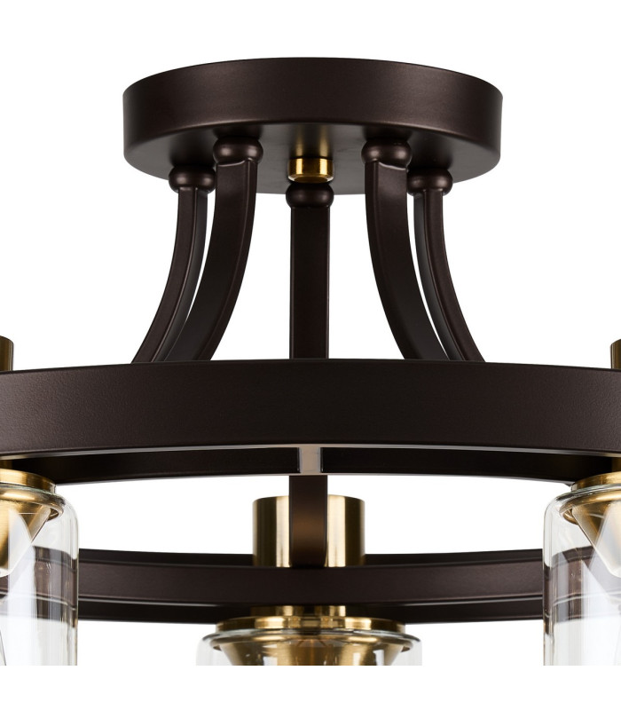 Preston 55cm Round Semi Flush Ceiling 5 Light E27 Brown Oxide/Gold Bronze Clear Glass Shades-5