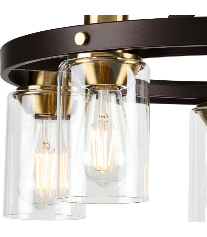 Preston 55cm Round Semi Flush Ceiling 5 Light E27 Brown Oxide/Gold Bronze Clear Glass Shades-6