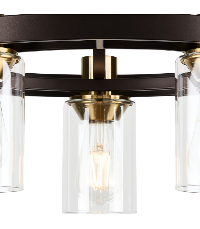 Preston 55cm Round Semi Flush Ceiling 5 Light E27 Brown Oxide/Gold Bronze Clear Glass Shades-7
